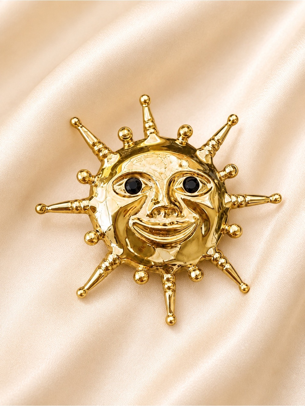 Vintage GERRY’S Smiling Sun Gold Tone Figural Brooch Pin New